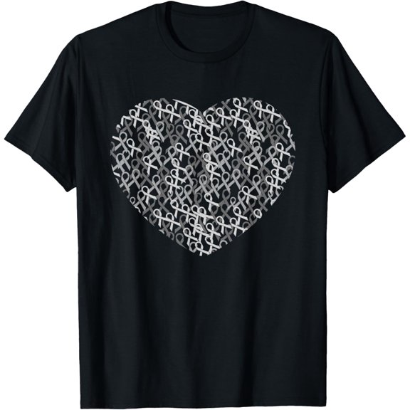 Brain Cancer Awareness Gray Ribbon Heart Brain Tumor Support T-Shirt
