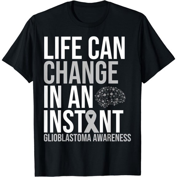 Brain Cancer Awareness Life can change Tumor Grey Ribbon T-Shirt