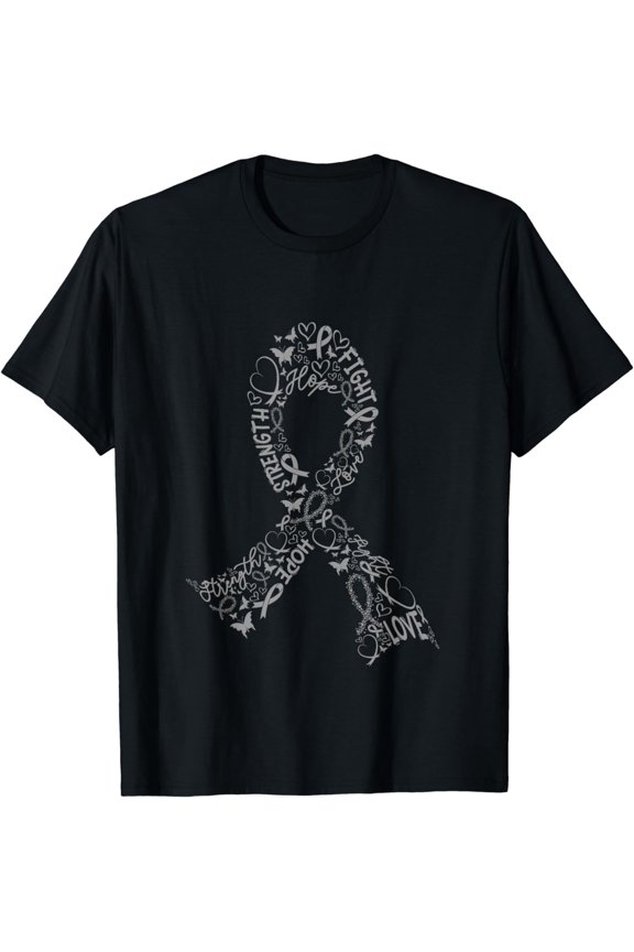 Brain Cancer Fight Warrior Gray Ribbon Awareness Gift T-Shirt mens t shirt,black,women,funny,misfits,men,journey