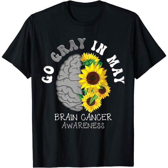 Brain Cancer Tumor Awareness Go Gray In May Sunflower T-Shirt