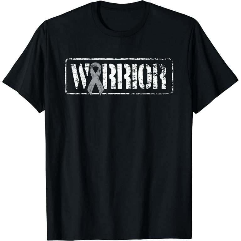 Brain Cancer Warrior - Grey Military Style Ribbon T-Shirt Brain Cancer Warrior - Grey Military Style Ribbon T-Shirt