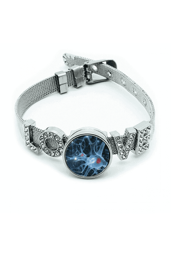 Brain Cell Picture Details Pattern Bracelet Wristband Crystal Love Adjustable Bangle