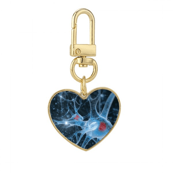 Brain Cell Picture Details Pattern Gold Heart Keychain Metal Keyring Holder