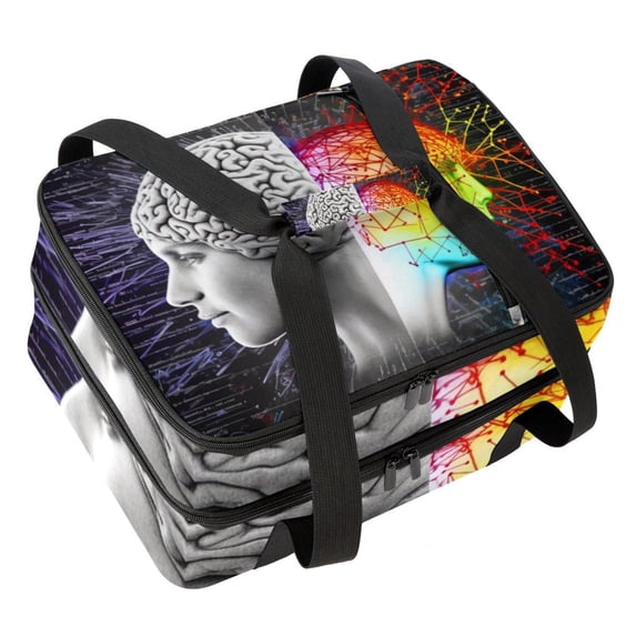 Brain Double Layered Insulated Refrigerated Lunch Bag with Two Compartments - Large Capacity Handheld Lunch Bags