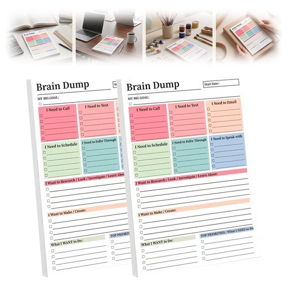 Brain Dump Notepad A5 Tear-Off To-Do List, 50 Page Daily Planning Journal, Minimalist Organizer for ADHD Focus, Notebook for Work & Study (2PCS)