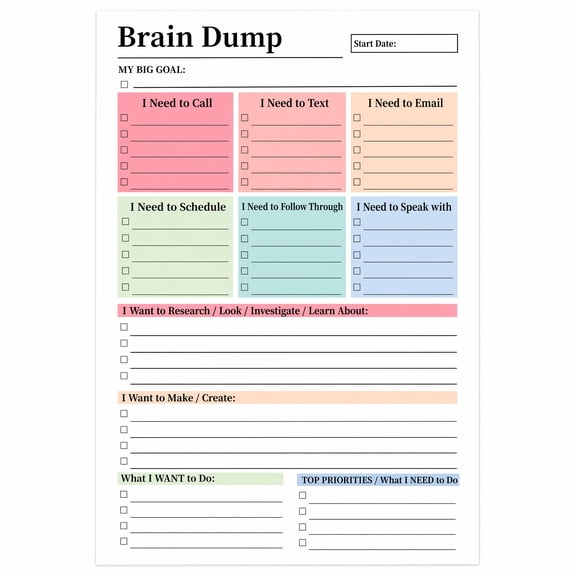 Brain Dump Notepad Brain Dump Tear-Off To Do Notebook, 50 Page  A5 Daily Planning Management Manual,Notepad Minimal Planning Tool