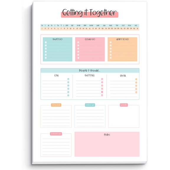 Brain Dump Notepad,  Desk Pad, Productivity Planner,  Daily Planner | 50 Undated   Sheets A4 (Colorful)