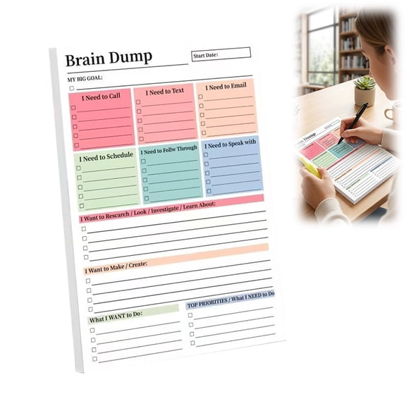 Brain Dump Tear-Off To Do Notebook – 50 Page A5 Daily Planning Manual, Minimalist Notepad for Task Management & Organization(1PC)