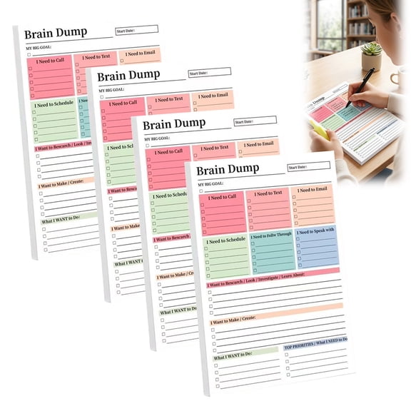 Brain Dump Tear-Off To Do Notebook – 50 Page A5 Daily Planning Manual, Minimalist Notepad for Task Management & Organization(4PC)