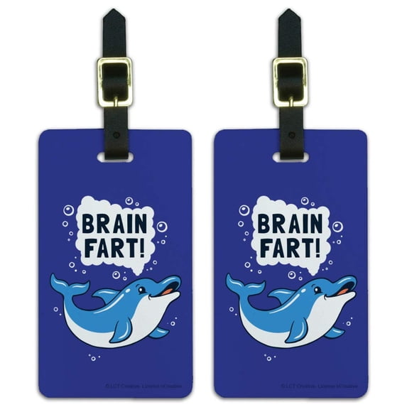 Brain Fart Dolphin Funny Humor Luggage ID Tags Suitcase Carry-On Cards - Set of 2