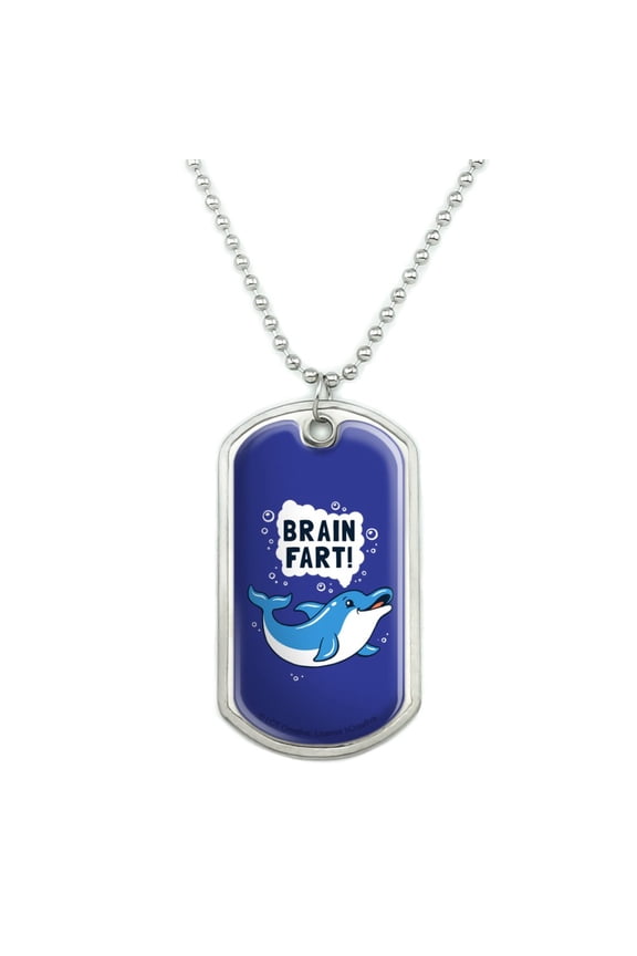 Brain Fart Dolphin Funny Humor Military Dog Tag Pendant Necklace with Chain