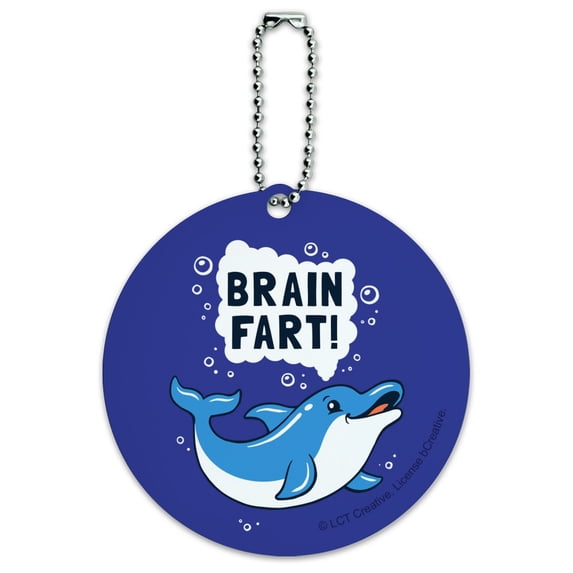 Brain Fart Dolphin Funny Humor Round Luggage ID Tag Card Suitcase Carry-On