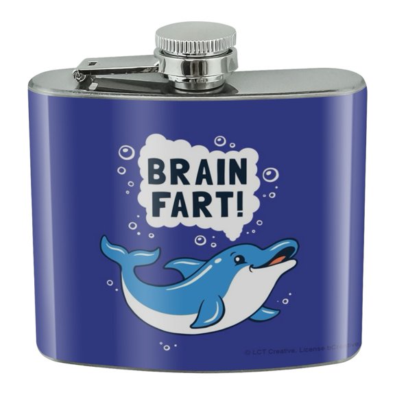 Brain Fart Dolphin Funny Humor Stainless Steel 5oz Hip Drink Kidney Flask