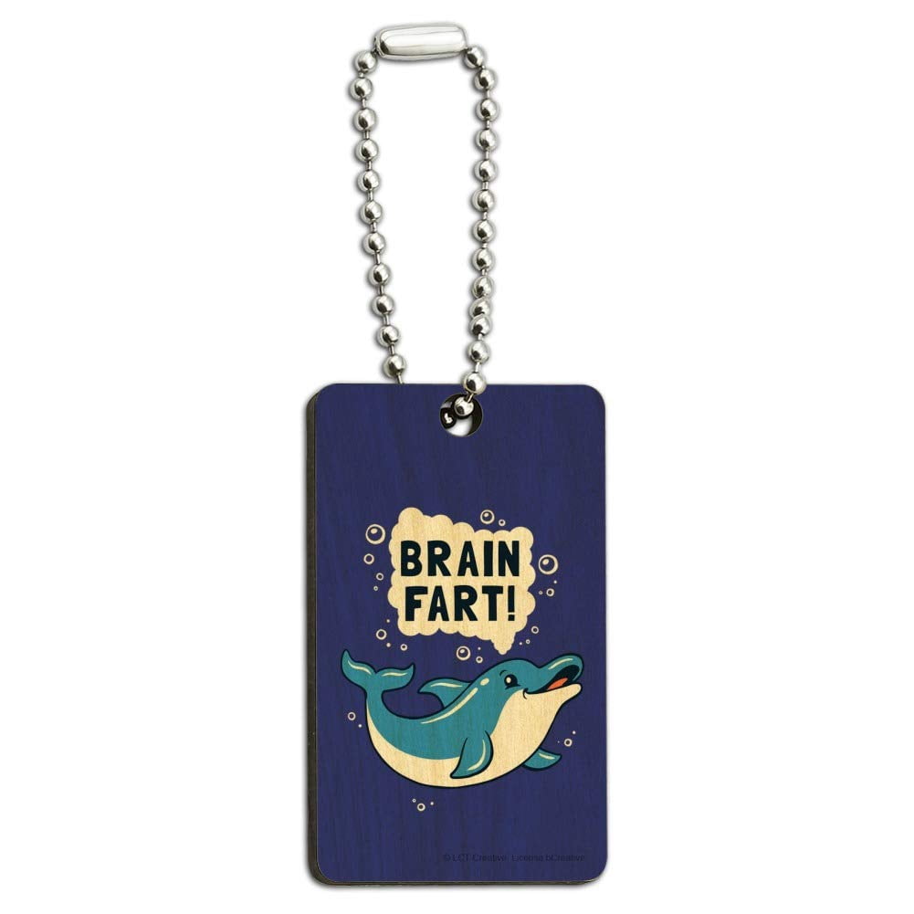 Humour Key Rings Brain Fart Dolphin Funny Humor Wood Wooden Rectangle Keychain Key Ring ...