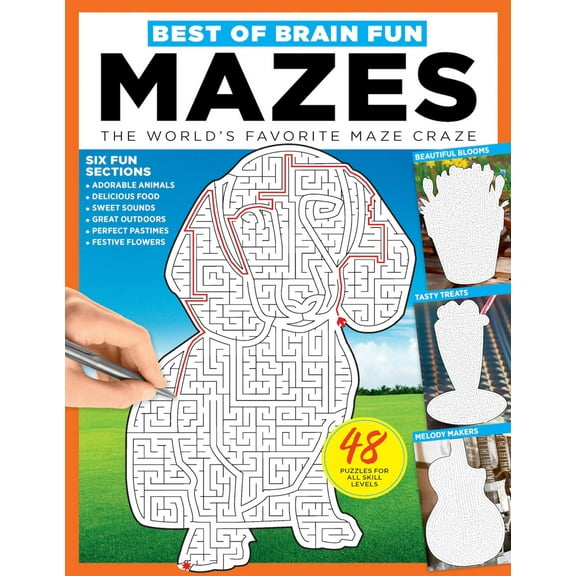 Brain Fun - Mazes: 48 Puzzles For All Skill Levels, Six Sections: Colorful Creatures, Tasty Treats, Soothing Sights, Cruise Control, Great Escapes, Magic Media