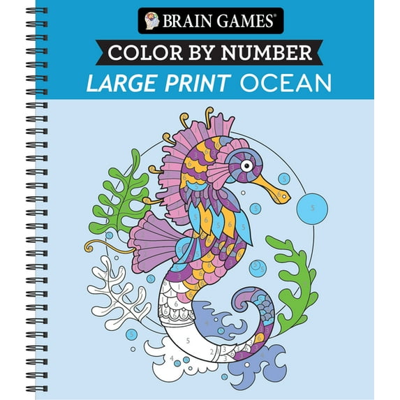 Brain Games - Color by Number - Large Print: Ocean, (Spiral-Bound ...