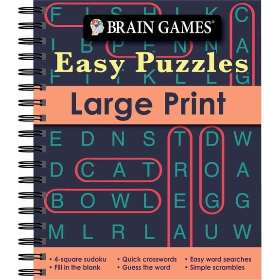 Brain Games Large Print Brain Games - Easy Puzzles - Large Print: 4-Square Sudoku, Quick Crosswords, Easy Word Searches, Fill in the Blank, Gues, (Spiral-Bound)