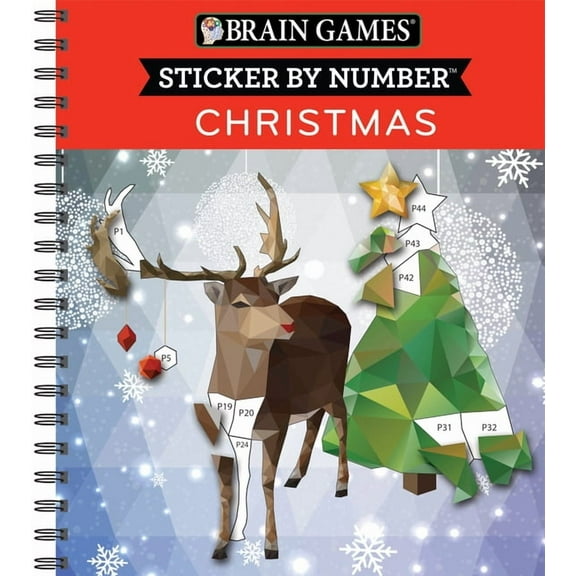 Brain Games - Sticker by Number Brain Games - Sticker by Number: Christmas (28 Images to Sticker - Reindeer Cover): Volume 1, (Spiral-Bound)