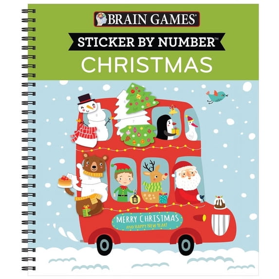 Brain Games - Sticker by Number Brain Games - Sticker by Number: Christmas (Bus Cover): Fun Holiday Activity Book for Kids and Adults Spiral Bound with , (Paperback)