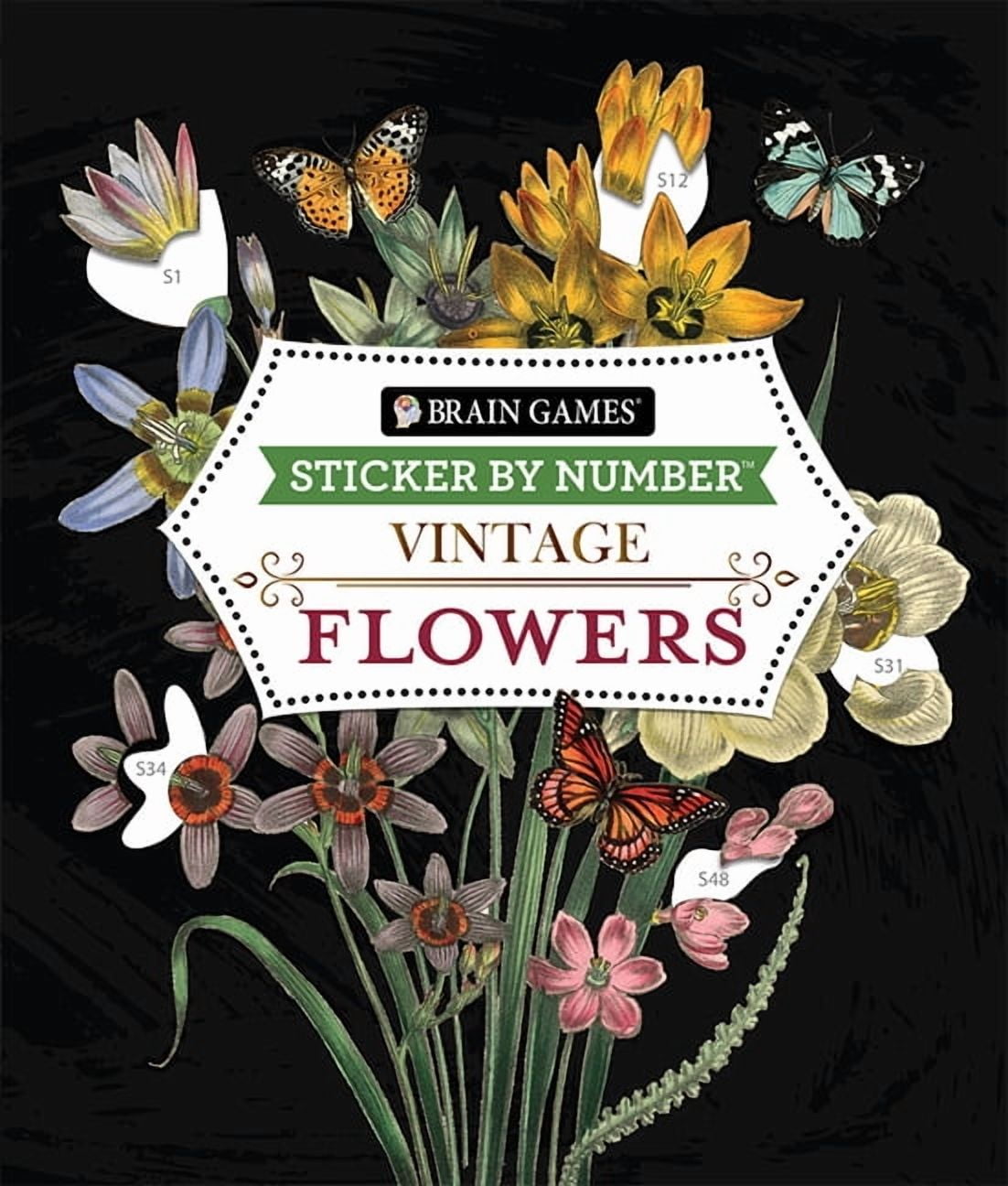 Brain Games: Sticker by Number VINTAGE FLOWERS, 28 images
