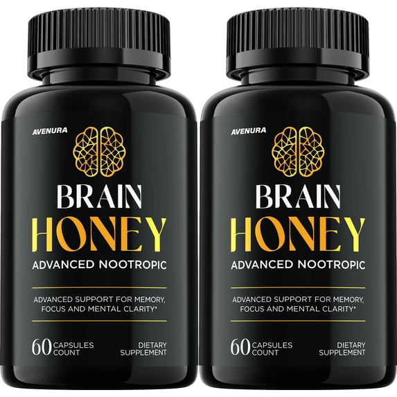 Brain Honey Capsules – BrainHoney Natural Blend Memory Focus Support Supplement, 2 Pack, 120 Capsules
