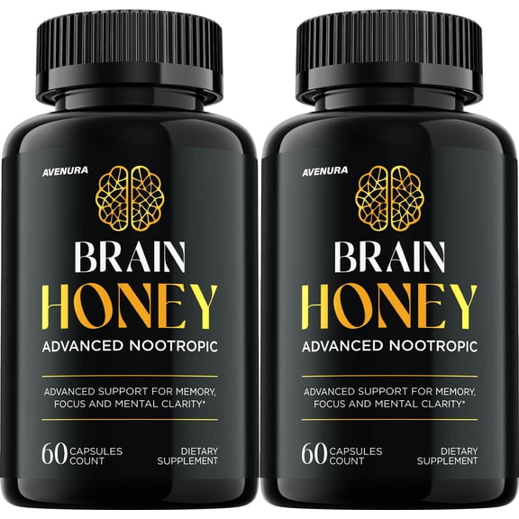 Brain Honey Capsules BrainHoney Natural Blend Memory Focus Support Supplement, 2 Pack, 120 Capsules
