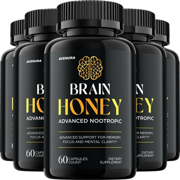 Brain Honey Capsules BrainHoney Natural Blend Memory Focus Support Supplement, 5 Pack, 300 Capsules