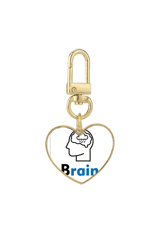 Brain Human Body Thinking Rain Gold Heart Keychain Metal Keyring Holder