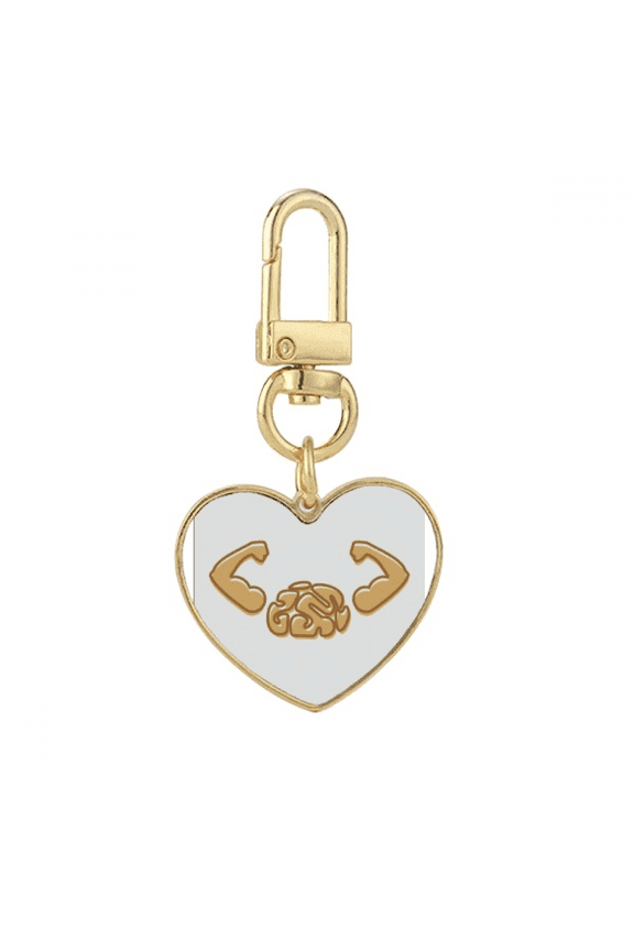 Brain Intelligence Strength Exercise Gold Heart Keychain Metal Keyring Holder