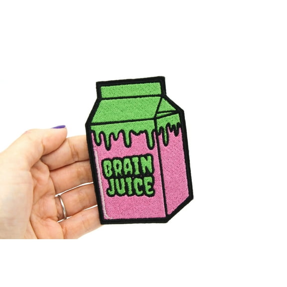 Brain Juice Drink Carton Iron On Embroidered Patch