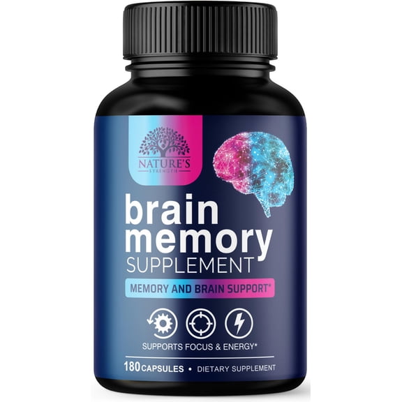 Brain Memory Supplement Pills - 3X Strength Nootropics for Concentration, Clarity & Focus Support - Brain Health Cognitive Vitamins with Bacopa, Phosphatidylserine & DMAE, Brain Booster, 180 Capsules