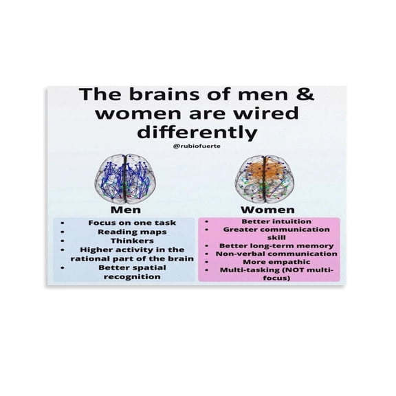 Brain Men Women Difference Canvas Wall-Art Posters For Room Aesthetic And Decor For Bedroom Living Room Bathroom Kitchen Office Decor