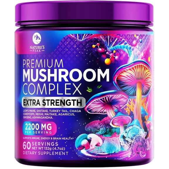 Mushroom Powder Supplement 2200mg, 11 in 1 Powder Blend - Organic Lions Mane, Reishi, Cordyceps, Chaga, Turkey Tail Mushroom Extract Supplement - Memory & Brain Support - Bottled in USA - 60 Servings