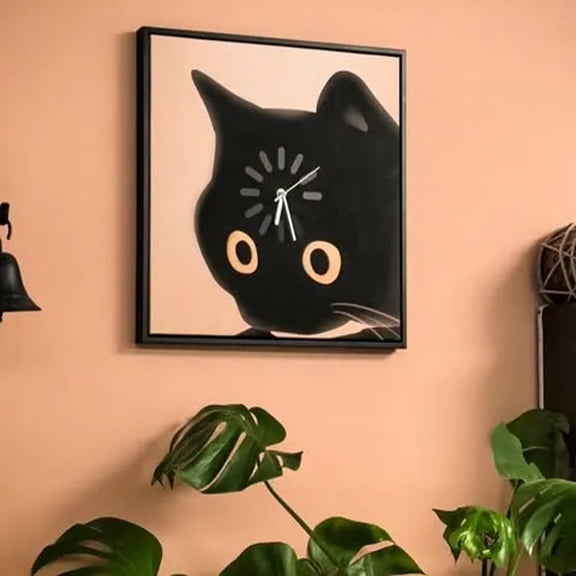 Brain Overload Thinking Cat Wall Clock, Cute Expression Silent Clock, Wooden Decorative Clock for Bedroom Office, L