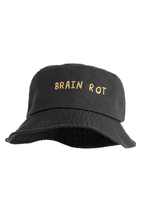 Brain Rot Design Embroidered Unisex Crushable Bucket Hat - Charcoal L