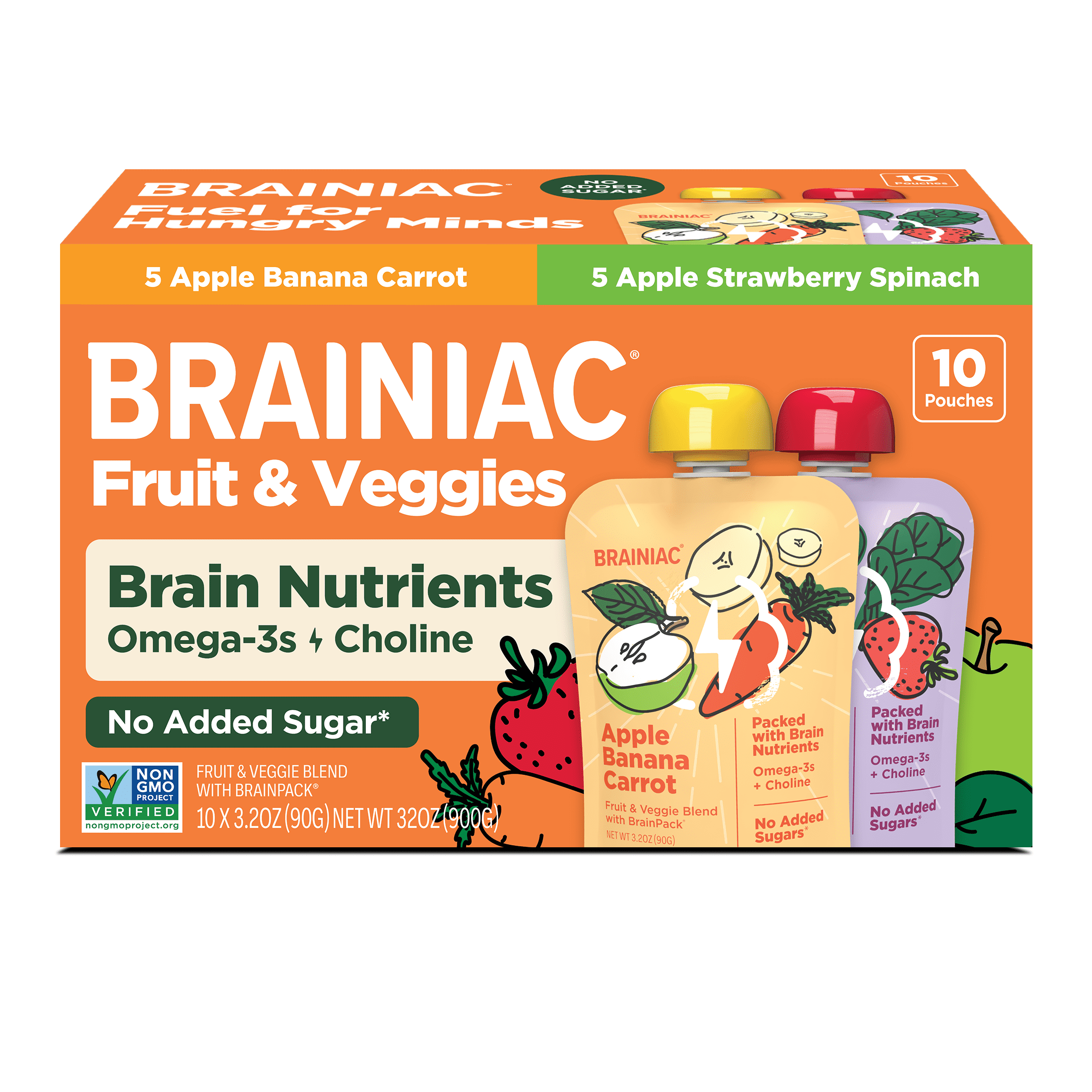 Brainiac Brain Squeezers 10ct Fruit & Veggies Variety Pack Applesauce