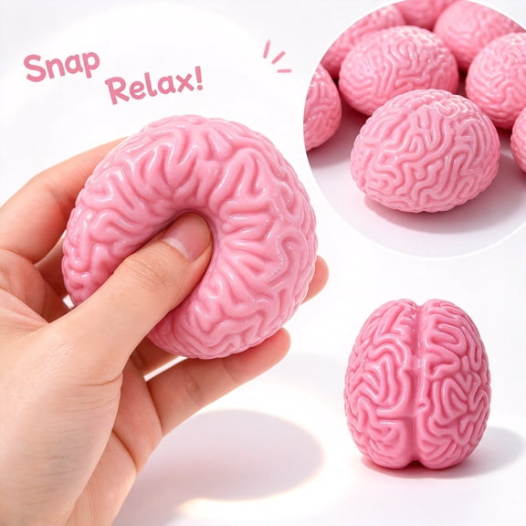 Brain Squishy Stress Ball, Block Filled Crunchy ASMR Squeeze Toy for Anxiety Relief, Novelty Prank Gag Gift, Hand Therapy, Focus Toy for Study Work