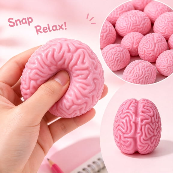 Brain Squishy Stress Toy, Block-Filled Crunch Sound Fidget Toy, Realistic Brain Texture, Portable Squeeze Toy, Funny Desk Novelty Gift for Office Home
