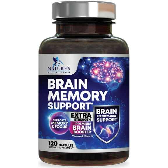 Brain Memory Supplement Pills, 3X Strength Nootropics for Concentration, Clarity & Focus Support - Brain Health Cognitive Vitamins with Bacopa, Phosphatidylserine & DMAE, Brain Booster - 120 Capsules