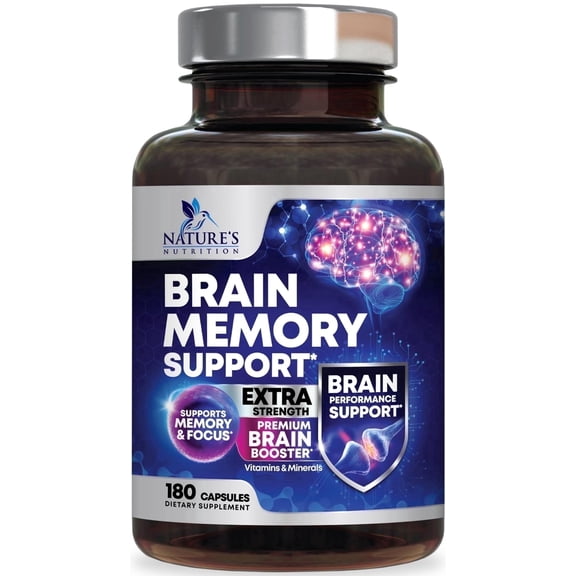 Brain Memory Supplement Pills, 3X Strength Nootropics for Concentration, Clarity & Focus Support - Brain Health Cognitive Vitamins with Bacopa, Phosphatidylserine & DMAE, Brain Booster - 180 Capsules