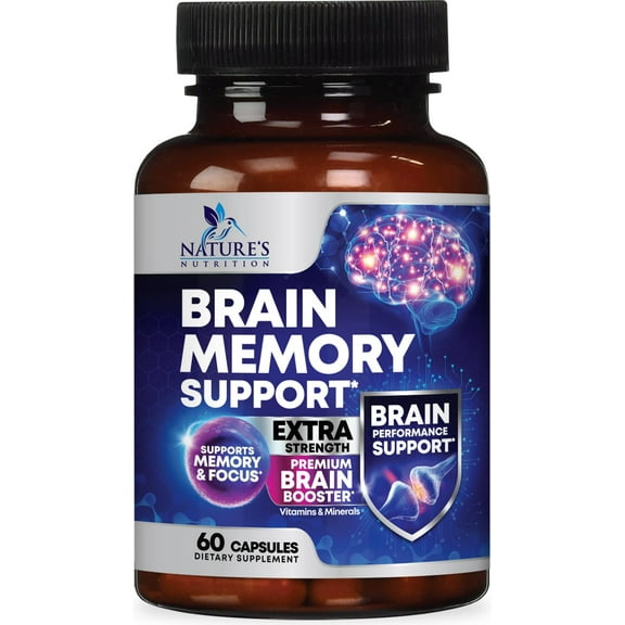 Brain Memory Supplement Pills - 3X Strength Nootropics for Concentration, Clarity & Focus Support - Brain Health Cognitive Vitamins with Bacopa, Phosphatidylserine & DMAE, Brain Booster - 60 Capsules