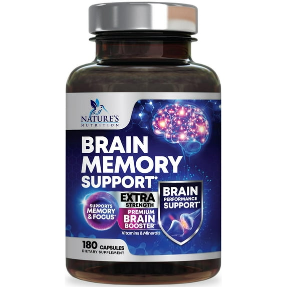 Brain Memory Supplement Pills - 3X Strength Nootropics for Concentration, Clarity & Focus Support - Brain Health Cognitive Vitamins with Bacopa, Phosphatidylserine & DMAE, Brain Booster, 180 Capsules