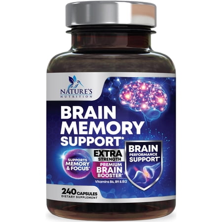 Brain Memory Supplement Pills - 3X Strength Nootropics for Concentration, Clarity & Focus Support - Brain Health Cognitive Vitamins with Bacopa, Phosphatidylserine & DMAE, Brain Booster, 240 Capsules