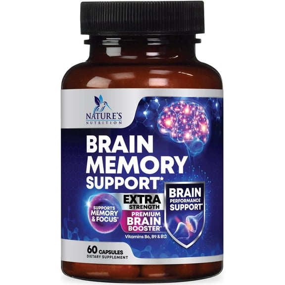 Brain Memory Supplement Pills - 3X Strength Nootropics for Concentration, Clarity & Focus Support - Brain Health Cognitive Vitamins with Bacopa, Phosphatidylserine & DMAE, Brain Booster - 60 Capsules