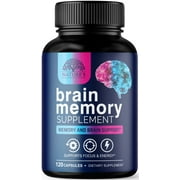 Brain Supplements for Memory and Focus - Advanced Cognitive Formula to Support Concentration, Energy, Clarity - Brain Health Memory Vitamins with Bacopa, Phosphatidylserine, DMAE & More, 120 Capsules