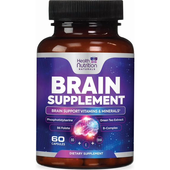 Brain Memory Supplement - 3X Strength Nootropics for Concentration, Clarity & Focus Support - Brain Health Cognitive Vitamins with Bacopa, Phosphatidylserine & DMAE, Brain Booster, 60 Capsules
