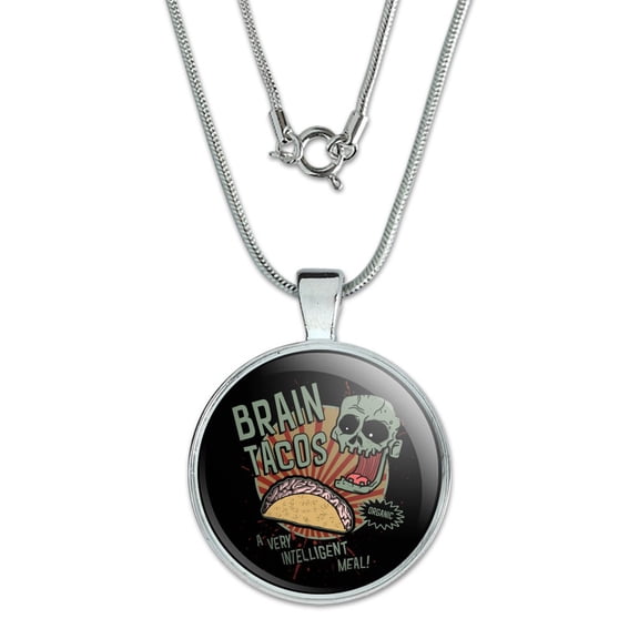 Brain Tacos 1" Pendant with Sterling Silver Plated Chain