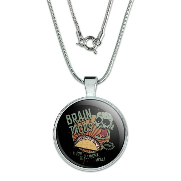 Brain Tacos 1" Pendant with Sterling Silver Plated Chain