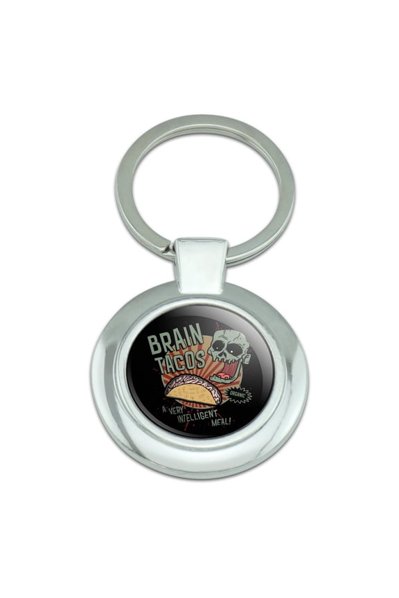 Brain Tacos Keychain Classy Round Chrome Plated Metal