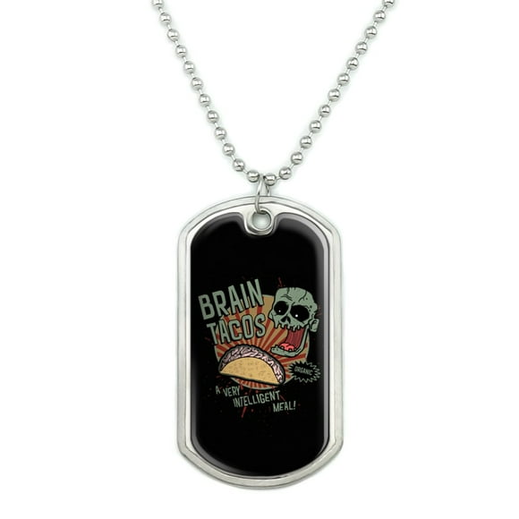 Brain Tacos Military Dog Tag Pendant Necklace with Chain